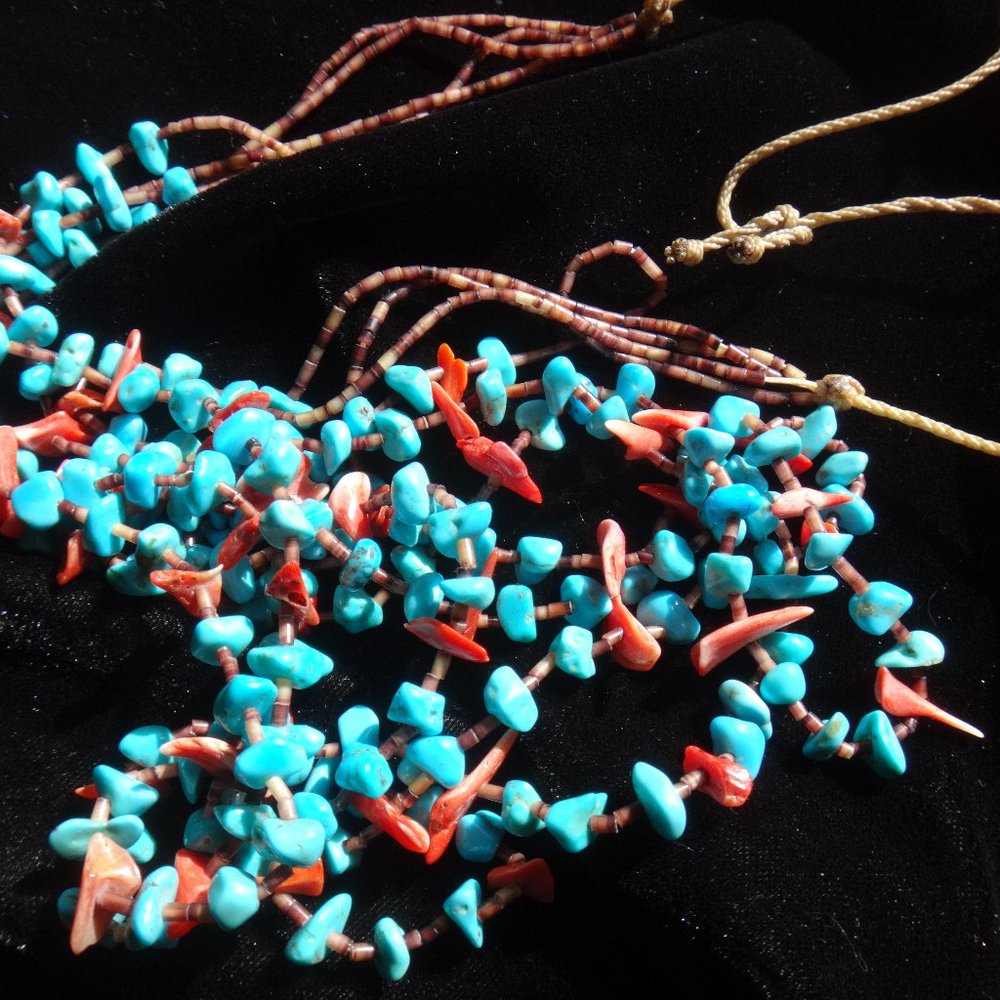Vintage Native  American Necklace- Sleeping Beauty Turquoise & Shell